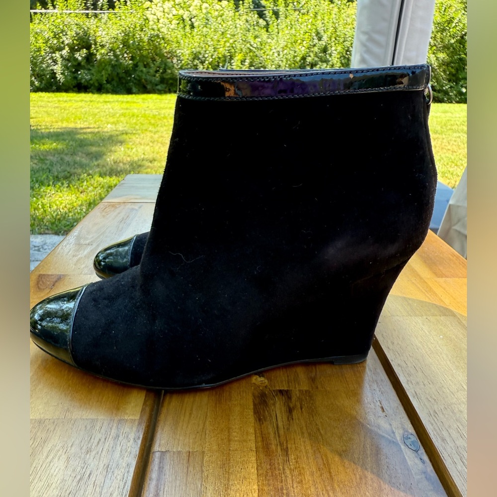 Ann Taylor Black Suede Wedge Boots